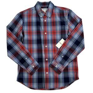 NWT Nordstrom Blue Red Plaid Button Down Shirt Boys Medium 8/10